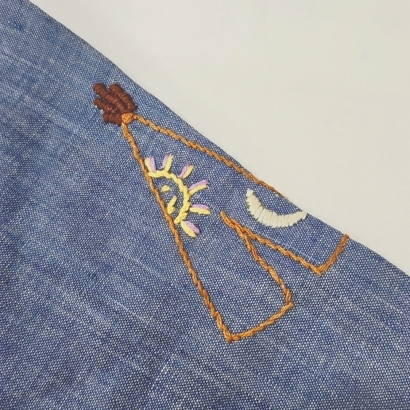 Vtg Crewel Art Denim Western Style Shirt with Lace Trim *Flawed* - Picture 6 of 15